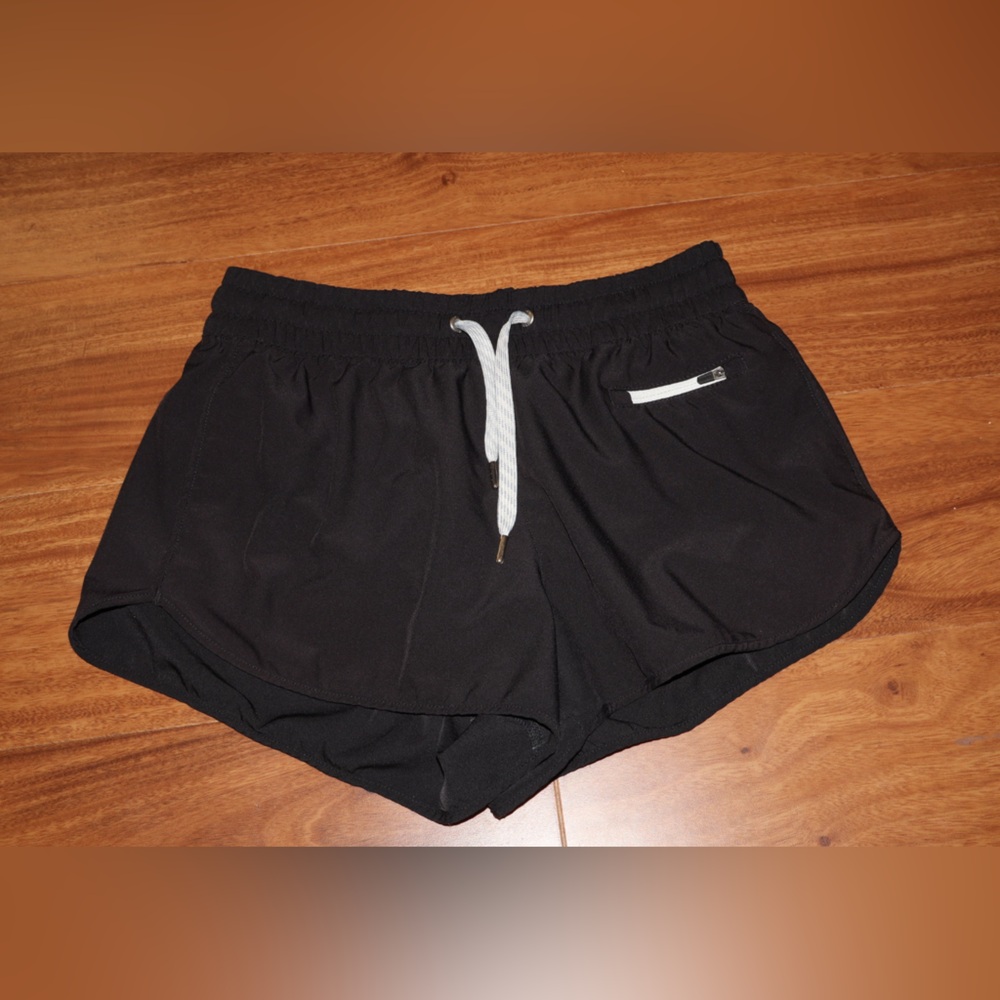 Black Athletic Shorts with White Drawstring
